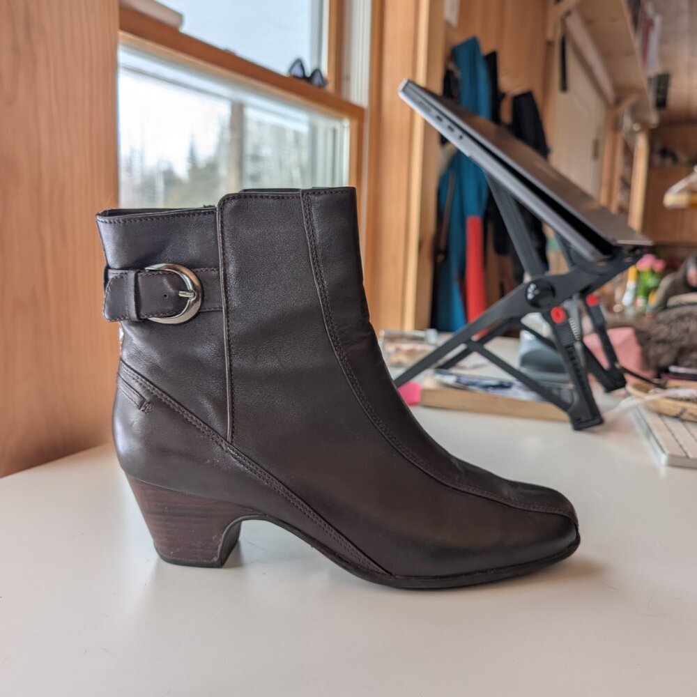 Y2K 2000s Vintage Square Toe Heeled Ankle Booties Buckle Zipper Leather Womens 9 - Picture 14 of 14